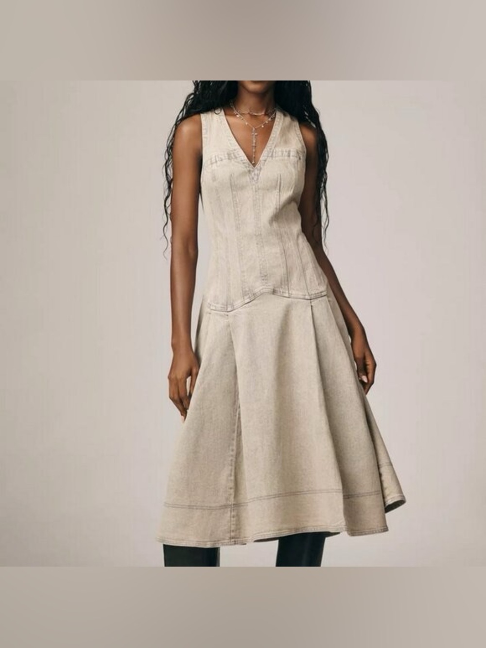 Anthropologie Pilcro Sleeveless V-Neck Corset A-Line Midi Dress Medium